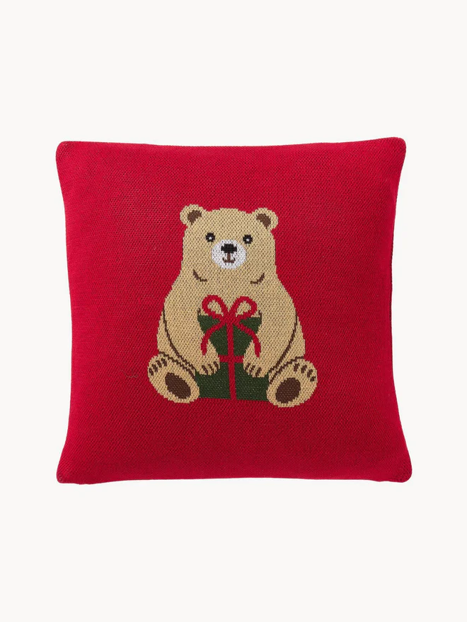 Kissenhülle rot mit Bärmotiv